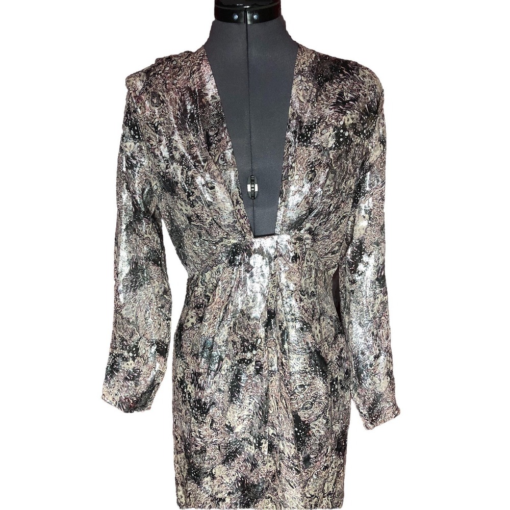 IRO Rouniea Dress Twist-Front Printed Fill Coupé Silk MIDI FR 40 U.S. 8 - Picture 2 of 15